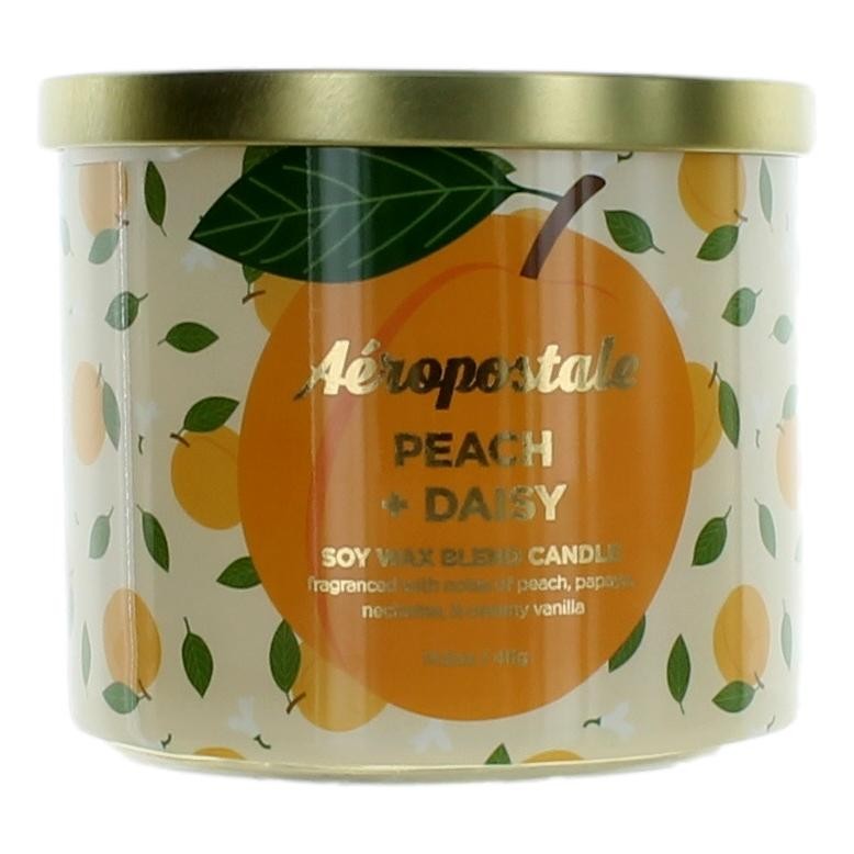 Jar of Aeropostale 14.5 oz Soy Wax Blend 3 Wick Candle - Peach & Daisy